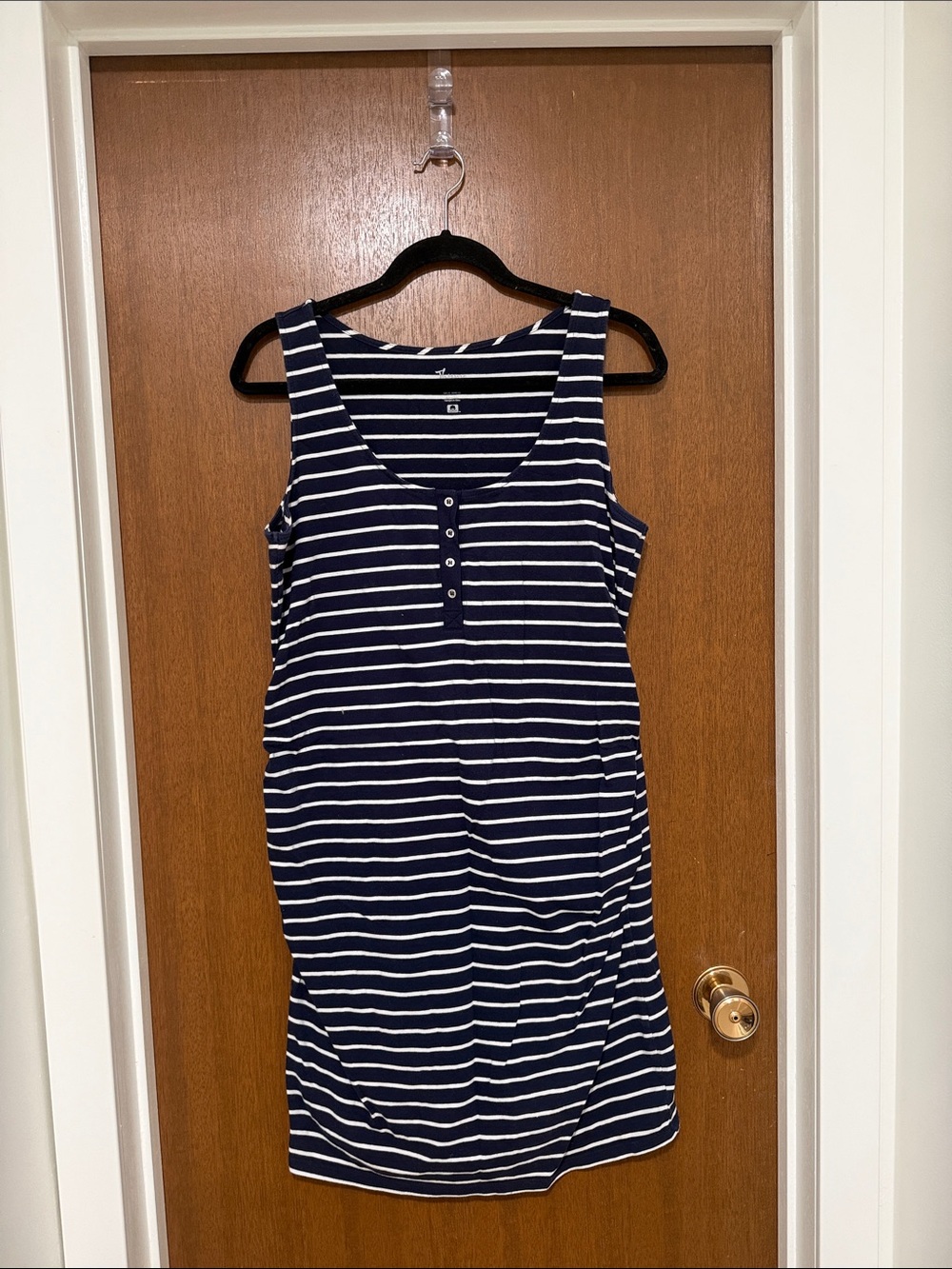 Thyme Maternity Navy & White Striped Tank Dress